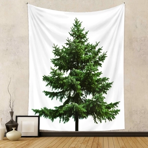 Vista dettagliata dell'arazzo da parete albero di Natale su uno sfondo di muro grigio materico