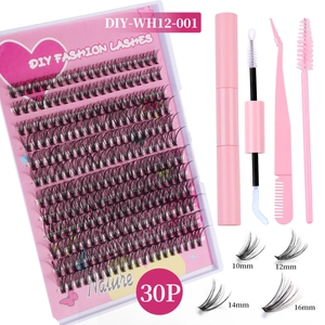 DIY segmented lash extension kit with 10-16mm black lashes and pink application tools