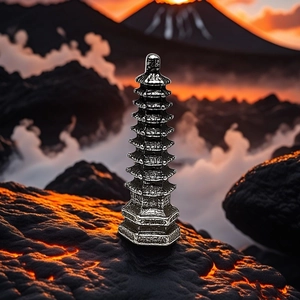 Miniature silver tiered pagoda ornament for aquarium and bonsai garden landscaping