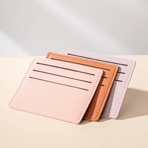 Slim PU leather card holder wallet with multiple slots in pink, brown and lavender