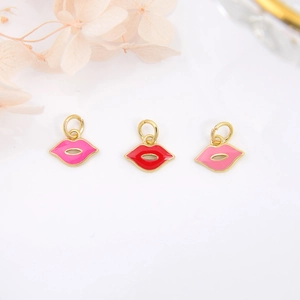 Lips Shape Copper Enamel Charms 18K Real Gold Plated Mini Pendants For DIY Necklace Bracelet Making Jewelry Findings