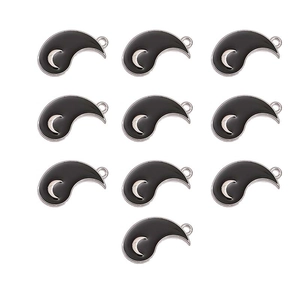 Set of 10 black Yin Yang alloy charms with silver moon detail for DIY jewelry making