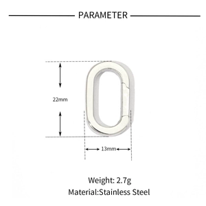 Detailed dimensions of 22mm by 13mm stainless steel oval clasp with 2.7g weight info