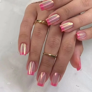 Aurora Gloss French Press On Nails Magenta Pink Square Medium Long Spicy Style For Women