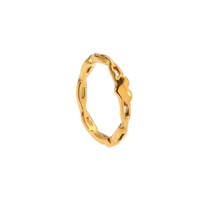 Polished 18K gold plated titanium steel ring with an irregular wavy design for women
