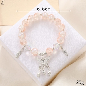 Pink and orange gradient bead bracelet with hollow butterfly and feather pendants