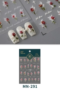 Detailed close-up of Ink Rose matte nail art stickers with vintage red floral patterns