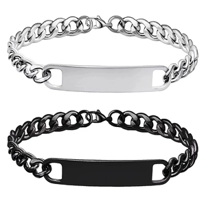 Minimalist Stainless Steel Cuban Link Bracelet With Polished ID Bar For Men Women Fashion Jewelry Personalized Style Gift