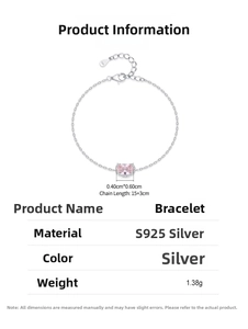 Detaillierte Spezifikationen für S925 Silber Sakura Katze Zirkon Armband mit Maßen