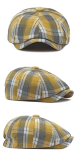 Vues détaillées sous plusieurs angles de la casquette gavroche classique à carreaux jaunes