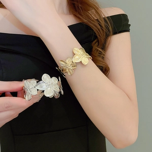 Floral geometric open cuff bracelet in gold and silver finish for women's jewelry