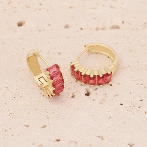 Elegant gold-plated hoop earrings with micro-pave fuchsia rectangular zircon stones