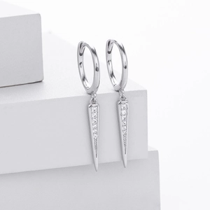 S925 sterling silver hoop earrings with iced-out spike charms and cubic zirconia stones