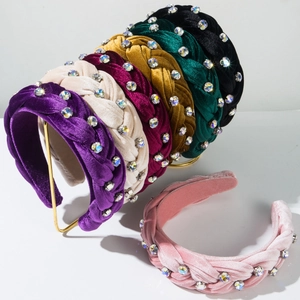 Bohemian Ethnic Velvet Braided Wide Headband For Women Colorful Rhinestone Vintage Padded Hair Band Holiday Hair Accessories