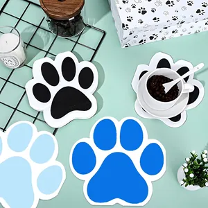 Cartoon dog paw shaped coasters in blue and black colors for party and home birthday decor