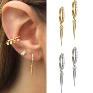Spike Dangle Drop Earrings With Zirconia Copper Gold Plated Punk Style Jewelry For Women With Silver Earring Post