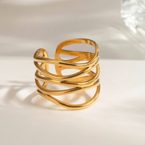 Minimalist 18k gold plated multi-layer layered hollow open ring for women jewelry