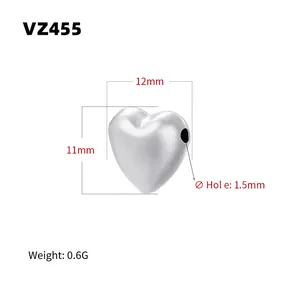 Detailed size specifications for 12mm silver heart bead with 1.5mm hole for DIY jewelry