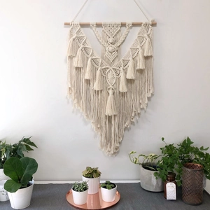 Arazzo in macramè fatto a mano con frange in cotone per decorazioni casa boho