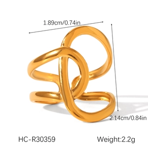 Detailed view of intertwined 18K gold plated ring with exact size measurements