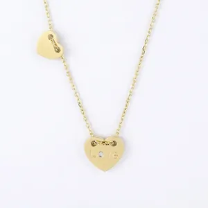 Herz Halskette Titanstahl Doppelherz Liebe Graviert Rhinestone Schlüsselbeinkette Minimalistischer Schmuck Damen