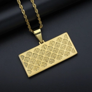 Gold plated stainless steel Last Supper pendant necklace with cross patterns on twist chain
