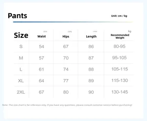 Tabella taglie per i leggings sportivi elastici con misure da S a 2XL in cm e chilogrammi