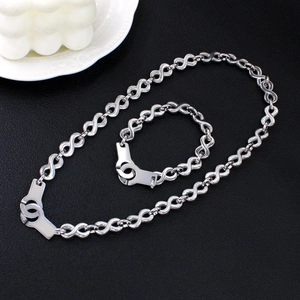 Silver stainless steel 18K gold plated infinity link necklace and bracelet jewelry set
