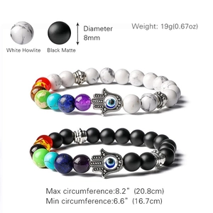 Ensemble de bracelets Evil Eye élastiques avec Howlite blanche et 7 pierres de chakra