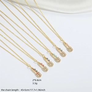 French vintage gold pin devil eye necklace with micro-pave cubic zirconia accents