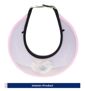 Detail view of pink kids sun hat interior with cute rabbit print and adjustable strap