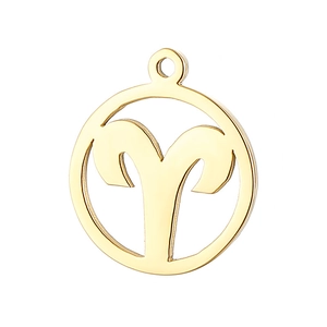 Golden stainless steel Aries zodiac pendant with hollow circular design and top ring