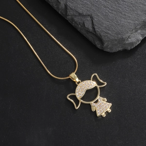 Exquisite gold-plated girl pendant necklace with micro-paved cubic zirconia and snake chain