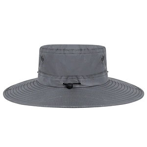 Breathable wide brim fishing hat in dark grey with adjustable drawstring for outdoor use
