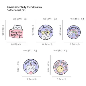 Creative alloy enamel pins featuring cartoon cats and positive letter sayings