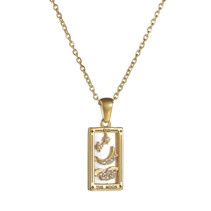 18K gold plated stainless steel Tarot The Moon pendant necklace with sparkling crystals