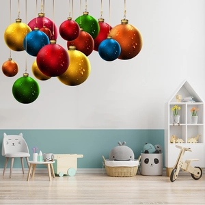 Close-up of colorful Christmas ball wall stickers with water drop texture for decor