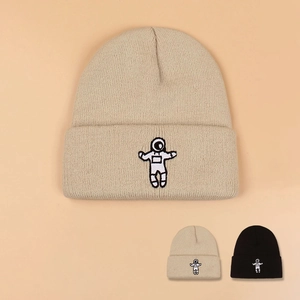 Knitted Beanie Hat Warm Winter Acrylic Astronaut Embroidery Casual Outdoor Daily Headwear For Men Women Unisex