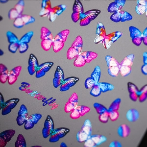 Adhesive nail stickers featuring gradient butterfly designs in blue and pink tones