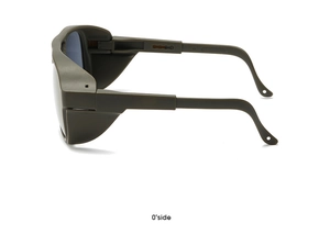90 degree side profile of tactical polarized sunglasses with matte olive green frame