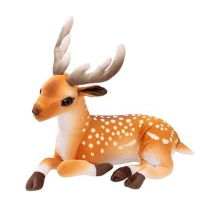 Plush Christmas reindeer toy with white spots and soft brown fur for kids' room