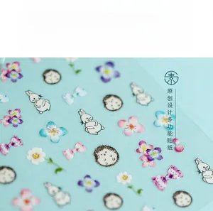 Detail of 5D ultra-thin nail stickers with cartoon rabbit and floral patterns