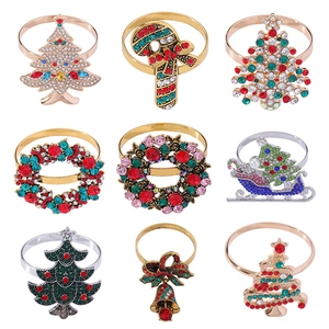 Christmas Napkin Rings Alloy Colorful Rhinestone Inlaid Christmas Tree Wreath Sleigh Sled Holiday Dinner Table Decor