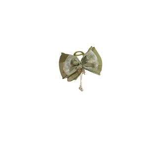 Green lace bow hair claw clip with elegant pearl tassels and leaf pendant in main view
