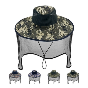Outdoor Sun Hat Camouflage Bucket Hat With Mosquito Net Mesh Breathable UV Protection Fishing Hiking For Men