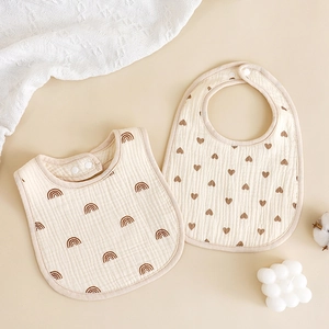U-shaped six-layer cotton gauze baby bibs with rainbow and heart patterns
