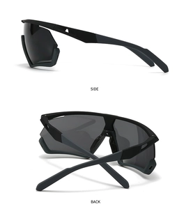 Detailed side and back view of matte black oversized sports sunglasses for street style