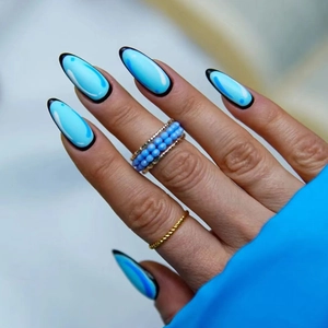 Comic Style Press On Nails Blue Almond Shape Long Oval Pop Art Effect Fake Nails For Women