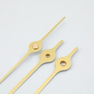 Three-piece set of brushed gold aluminum clock hands for quartz movement assembly