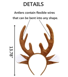 Detail of 13.78 inch plush reindeer antlers headband with adjustable flexible inner wires